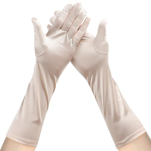 JUNART Lange Satin Handschuhe 15,3 Frauen Unterarm Länge Handschuhe Weiche und Atmungsaktive Handschuhe für Hochzeit Halloween Party Oper 20er Jahre Accessoires