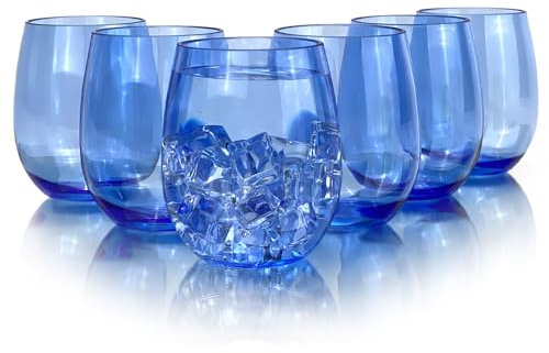 Yanglonghui Set di 6 bicchieri da vino in plastica, infrangibili e impilabili, senza BPA, lavabili in lavastoviglie, riutilizzabili, per feste e uso a bordo piscina (blu, 567 g)