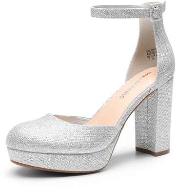 DREAM PAIRS Scarpe Donna Eleganti con Tacco Alto, Plateau e Punta Chiusa, Cinturino alla Caviglia, Scarpe da Sposa e Festa,Size 39,Argento,DWUMPU2534