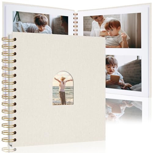 Vienrose 20 x 20 cm Album Fotografico Fai Fa Te con Finestra Ad Arco in Lino, 40 Pagine Vuote, Album Fotografici Per Matrimoni, Baby Shower, Beige
