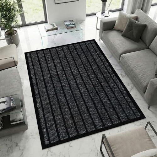 Rugs Inn Rubber Rug - Dirt Trapper Indoor and Outdoor High Traffic Areas, Garages, Storefronts, and Everyday Home Use Carpet (Black, 120 x 150 cm)