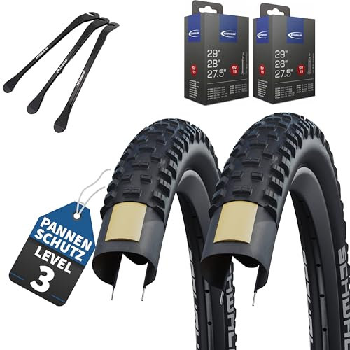 2er Set Schwalbe Fahrradreifen Tough Tom MTB 29x2.25 Zoll (57-622) Stollenprofil - Auswählbar mit Schläuchen + 3 MSZweirad Reifenheber aus Metall