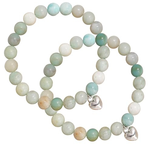 Valicaer 2 Stück Heilstein-Mädchen Armband,mit Rosenquarz & Bergkristall–Natürliches Edelstein,Gegen Frauen Stress,Spiritueller Schutzschmuck mit Bedeutungskarte,Geburtstaggeschenk (Grün)
