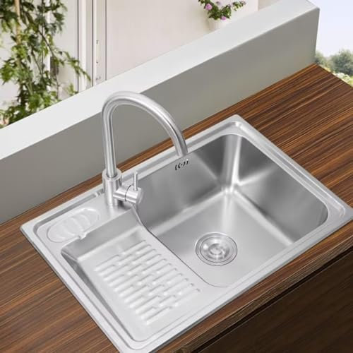 GLETSF Évier De Cuisine 66 × 45 Cm (26 × 17,7 Po), avec Robinet, Évier De Buanderie pour Balcon avec Kit De Vidange Et Planche À Frotter-66-45cm Grey C