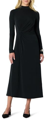 Amazon Essentials Vestido Maxi Corto de Manga Larga, Entallado y con Vuelo Mujer, Negro, L