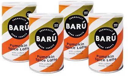 Barú Pumpkin Spice Latte – Pack de 4 x 250 g – Préparation instantanée au café, citrouille, cannelle & poivre de Jamaïque – Vegan, naturel, sans arômes artificiels – 48 tasses – Fait main en Belgique