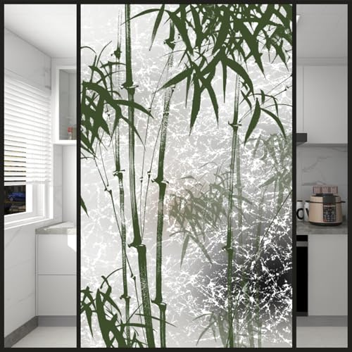 Fensterfolie Olivengrün Bambus Milchglasfolie Blickdicht Sichtschutzfolie Milchglasfolie Selbstklebend Fenster Folie Fenster Sichtschut Fensterfolie Selbsthaftend Bad Fensterfolien 90x120cm/1 Pcs