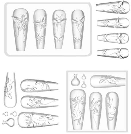 NICENEEDED 2PCS 3D Lotus Flower Nail Art Mold, Silicone Carving Template, Floral Blossom Petals Nail Decor Supplies Accessories for DIY