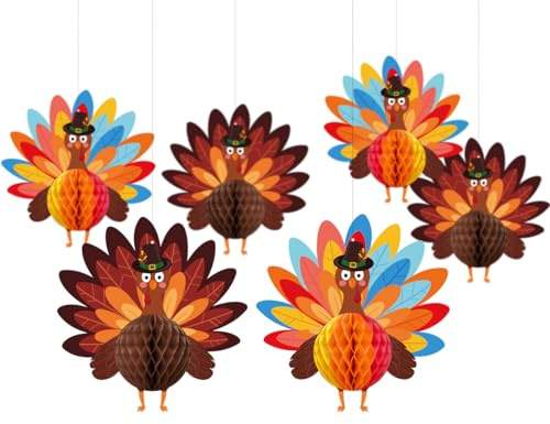 Tokusyou Thanksgiving Papier Wabenbälle Deko 6 Stück 20cm Truthahn Honeycomb Seidenpapier Wabenbälle zum Aufhängen für Home Party Herbst Tischdekorationen