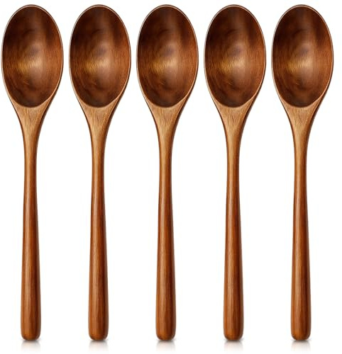 23 cm Holzlöffel, 5 Stück Esslöffel Set aus Holz, Groß Holzlöffel für Küche, Holz löffel zum Kochen, Rühren und Servieren, Ideal für Suppen, Desserts und asiatische Gerichte