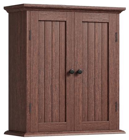 ChooChoo Bathroom Wall Cabinet with 2 Doors, Over The Toilet, Farmhouse | 8.8D x 21.1W x 24H, Medicine Cabinet, Adjustable Shelves, Cupboard, Walnut