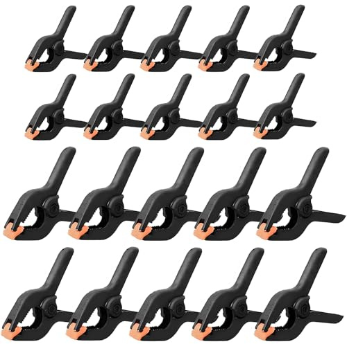 20-teiliges robustes Kunststoff-Klemmen-Set inklusive 10 Stück 5,1 cm und 10 Stück 7,6 cm, starke Federklemmen und Mehrzweck-Bulldog-Clips für Handwerk, Heimwerker, Holzbearbeitungsprojekte (schwarz)