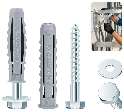 ddckj 10 Pcs Heavy Duty Wall Fixings M8X60 half-thread Wall Plugs for TV Bracket with Expansion Plugs and Washers for Television, Ceiling Mounts, Water Heaters and Cabinet Installations.