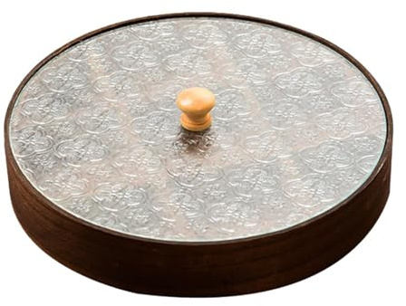 EHJRE Plateau de Service en Bois et Verre avec Couvercle, Organisateur à 9 Compartiments pour Snacks Fruits Secs et Bonbons, Plat de Service Adapté à Maison Bureau et Mariage, 30cmx30cmx4cm