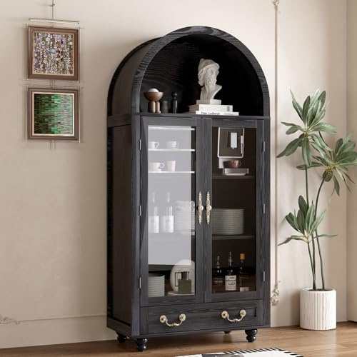 BYCCZMGAD Tall Display Cabinet,Arched Cabinet Bookshelf Bookcase,Rounded Bookshelf with Doors, Open Shelf Storage Cabinet for Dining Room Bedroom (With glass doors)