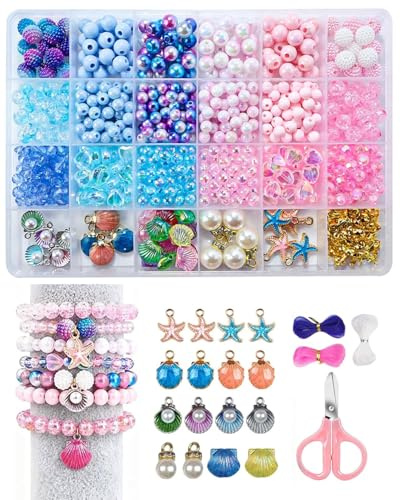 SOVYTH 625 Stück Armbänder Selber Machen Kinder,24 Farben Armband Meeresthema Bastelset,Perlenset ab 4 Jahre & Erwachsene Inkl Schmuckzubehör zum Auffädeln | DIY Armband Selber Machen Kit