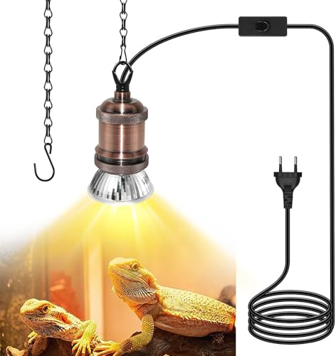 ZRLXFM E27 Keramik Lampenfassung mit Kabel und Schalter, Hitzebeständige Fassung für Terrarien Wärmelampe, Reptilien, Schildkröten, Hühnerstall – inkl. 1m Verstellbare Kette
