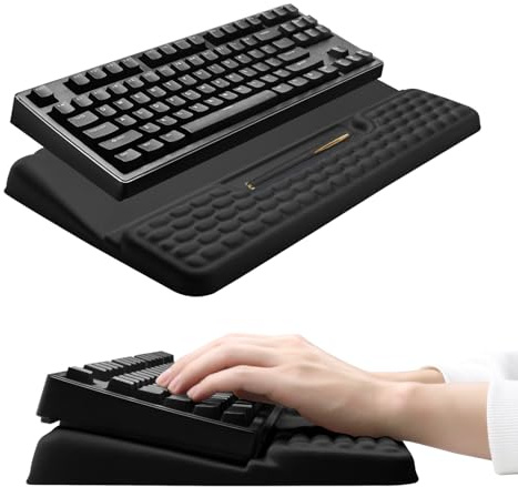 Keyboard Stand with Wrist Rest, Computer Wrist Support Pad, Ergonomic Comfy Tilted Keyboard Holder Lift Tray with Wrist Pad, Soft Memory Foam Desk Cushion for Office Home (Black)
