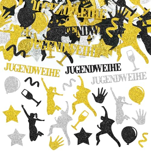 Alles Gute zur Jugendweihe Deko Konfetti, 100 Pcs Konfetti Jugendweihe Tischdeko mit Stern und Teenager Motiven, Streudeko Tischdeko Jugendweihe Geschenke Mädchen Junge, Glitzer Streudeko Tisch Deko