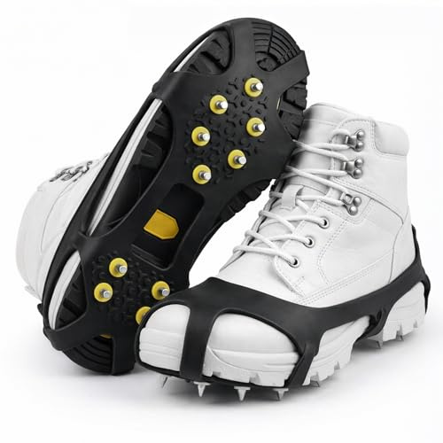 Spikes Für Schuhe Winter Damen Anti Rutsch Schuhspikes zum Überziehen, Schuhe Spikes Glatteis mit 10 Edelstahlspikes, Grödel für Wanderschuhe für Spaziergänge, Angeln, Klettern, Wandern (M)