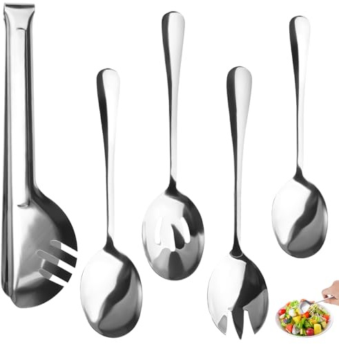 5 Stück Servierlöffel Groß Edelstah, Edelstahl Geschlitzter Servierlöffel | Servierlöffel Set aus Edelstahl mit Langem Griff, Vorlegebesteck, Vorlegelöffel Gemüselöffel für Servieren Kochen Suppe Salat