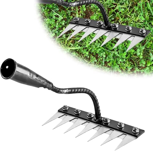 YJWZ Rastrello per Erbacce Manuale, Sarchiatore con Punte Affilate in Acciaio, Estirpatore Erbacce per Orto e Giardino, Zappa Diserbante per Smuovere e Pulire il Terreno, 5/6/7/8 Denti