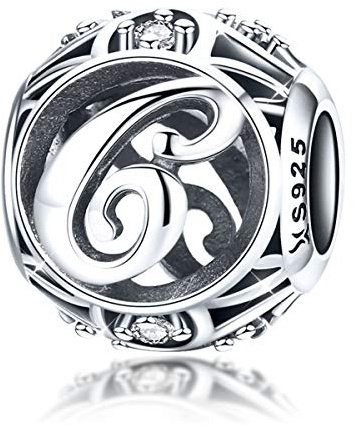 Argent sterling lettres de l'alphabet Lettre C Initiale breloques perles avec Oxyde de Zirconium pour bracelets et colliers