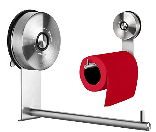 YOHOM Suction Toilet Roll Holder Wall Mounted Suction Loo Roll Holder Bathroom Paper Towel Hanger Toilet Paper Holder Stainless Steel Paper Roll Dispenser Vacuum Tissue Paper Rack No Drilling Brushed