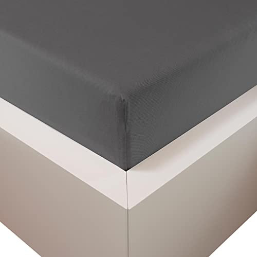 Traumschloss Spannbetttuch »Premium Plus« Mako Baumwolle mit Lyocell & Elasthan | Edel-Jersey | wärmt im Winter & kühlt im Sommer | anthrazit | 140-160x200-220cm