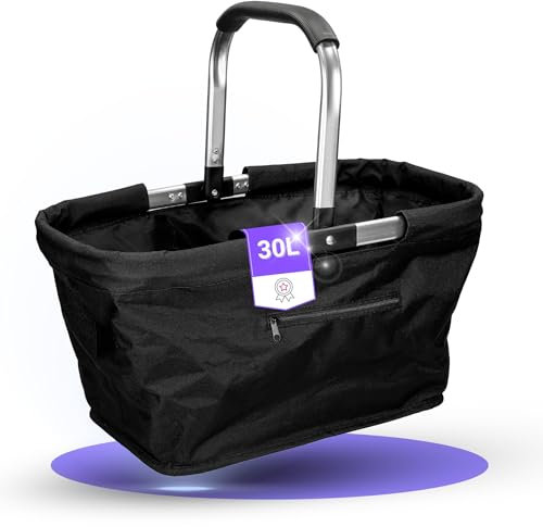 Einkaufskorb faltbar 'Vigo' 30 L Mama, Freundin oder Partner - Robuster Picknickkorb mit ergonomischem Griff für unterwegs - Lunchtasche Black mit viel Stauraum