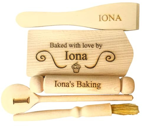 Personalised Child's Wooden Baking Set - Kids Pastry Set engraved with their name