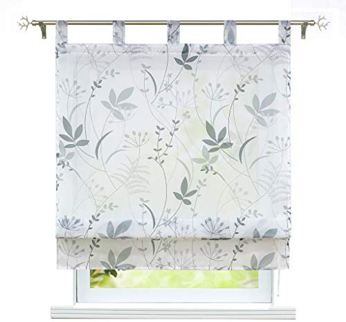 ESLIR Raffrollo mit Schlaufen Raffgardinen Transparent Schlaufenrollo Modern Gardinen Küche Vorhänge Blatt Muster BxH 60x140cm 1 Stück