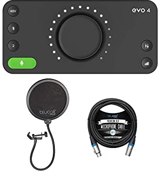 Audient EVO 4 Interface audio USB pour DJ Production et Studio Enregistrement Maison Bundle avec logiciel Cubase LE et Cubasis LE 2 pour Windows et Mac, Filtre Blucoil Pop et câble XLR équilibré 10-FT