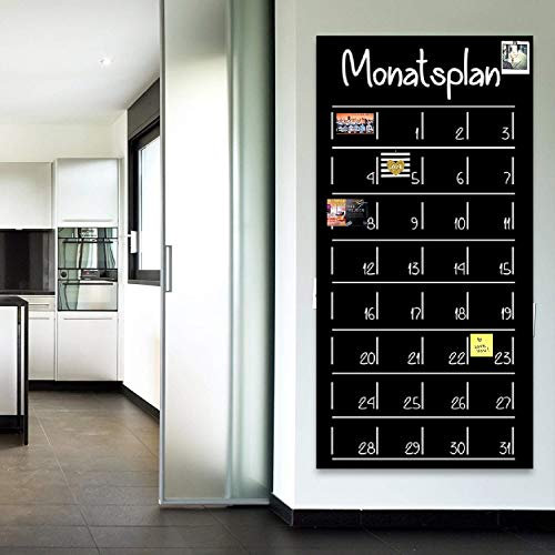 E&R Monatsplaner | Magnet Tafel Folie schwarz | beschreibbar, abwischbar, magnetisch | Selbstklebende Tafelfolie Wochenplaner (90x40 cm, Für Kreidestifte)