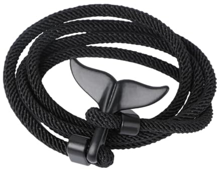 Armband mit, Walflosse, maritimem Anhänger, Seil aus geflochtenem Nylon, Schwarz/Rot Schwarz