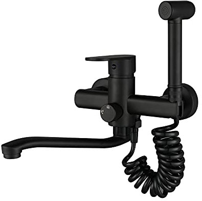 wasserhahn küche wandmontage schwarz,Mit Spritzpistole, Wasserhahn Wand Schwenkbarem 360°-Auslauf,Einfache Montage Küchenarmatur Wandmontage (25CM)