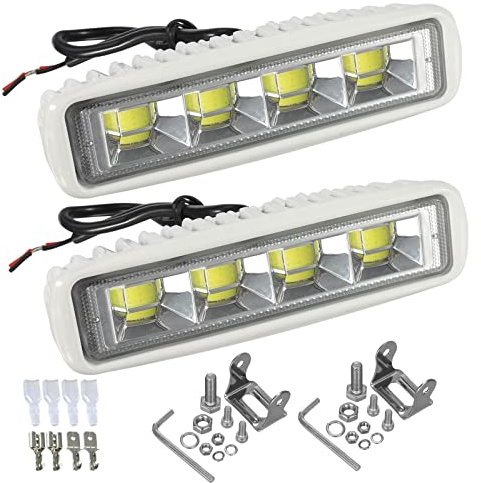 Partsam Waterproof Led Boat Lights White Beam 6.3 inch 36W IP67 Waterproof Deck Dock Marine Light 4000LMS 150°Flood Light 12/24V Light Bar Aluminum Housing w/180°Adjustable Mounting Bracket(2pcs)