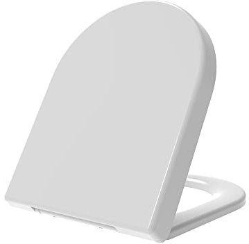 D-Shape Toilet Seat, Soft Close Loo Seat with Easy Top Fix, One Button Quick Release for Cleaning, Antibacterial Urea-Formaldehyde Material Stainless Steel Hinges, White (Signature Series)