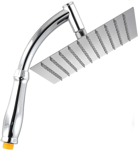 SIEYESCITY Square Rainfall Shower Head with Extension Arm - High Pressure Rain Shower Heads and Handheld Shower Arm - 8 inch Large Waterfall Chrome Showerhead, Silver