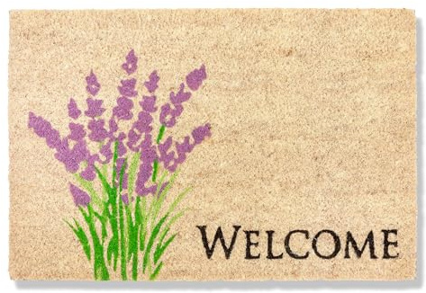 Rutschfeste Kokosmatte innen - Fußmatte Lavendel 40 x 60 cm (Rechteckig) | Coco Style Fussmatte Innenbereich & überdachter Außenbereich Türmatte wetterfest Fußmatte Kokosfaser natur strapazierfähig