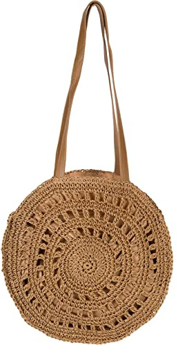 styleBREAKER Damen Runde Basttasche Geflochten, Braun