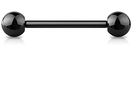 Jewel Barrel Piercing per lingua e capezzolo, in acciaio chirurgico, 14 g, unisex, disponibile in diversi colori, 16mm (Length), 6mm (Balls), Acciaio chirurgico 316