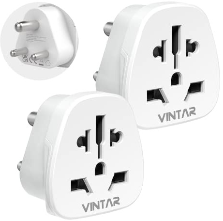 UK to India Plug Adapter, VINTAR 3 Pin India Travel Adapter, Type D Plug Adaptor for Indian, Sri Lanka, Maldives, Pakistan, Ghana, Nepal, Burma, Yemen, Zambia and More, 2 Packs