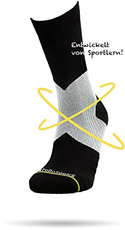ROLLO SOCKS Team 5.0 Black - Laufsocken mit gezielter Sprunggelenkskompression, Running, Sprunggelenk stützend, Bandage Fußgelenk, Sportsocken, Für jeden Sport geeignet, Größe L (44-46)