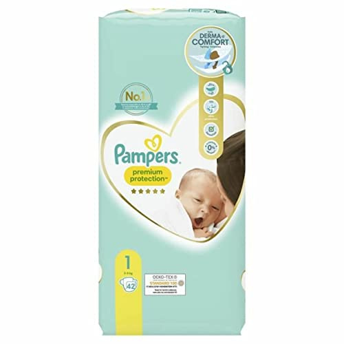 Pampers Premium Protection Windeln, Größe 1 – 42 Windeln, 2 bis 5 kg, Packung mit 42 Windeln