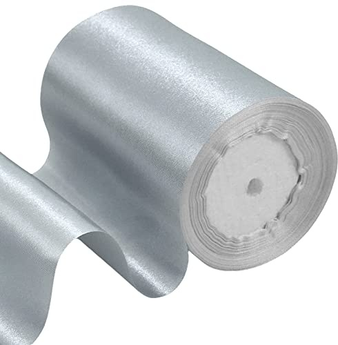 POPOYU 23m Geschenkband Silbergrau Breit,Satinband 10cm Breit,Geschenk Schleife XXL,Breites Band Silbergrau,Riesen Geschenkschleife,Geschenkschleife Auto xxl für Verpacken von Geschenken Weihnachten