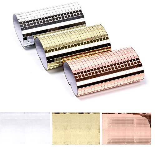 Keadic Lot de 3 600 carreaux de mosaïque autocollants pour la fabrication de carreaux de miroir à discothèque, dorés, argentés et or rose (100 x 150 mm)