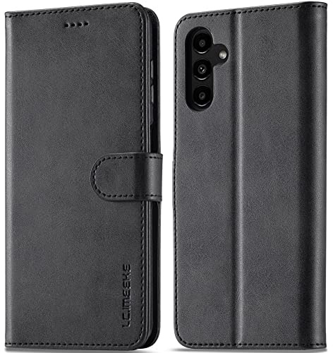 WAURZ Fodral för Samsung Galaxy A14 5G/A14 4G mobiltelefonfodral skyddande fodral läder, vikbart fodral med kortfack magnetiskt stativ fodral för Samsung Galaxy A14 5G/A14 4G, svart