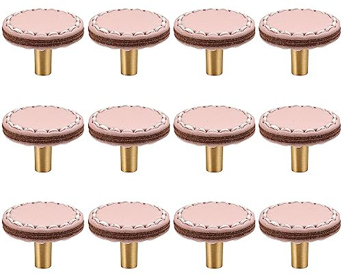 ZAKHSE Ledergriffe für Möbel, 12 Stück Möbelgriffe Leder, Einzelloch Lederschlaufe, Rosa Rund Schrankgriffe Schubladengriffe Türgriffe Schrankknauf Antikollisions Schublade Schränke Griff-32×23mm