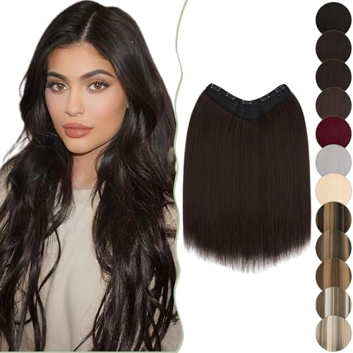 SEGO Clip in Extensions wie Echthaar 1 Pcs U-FÖRMIG Haarverlängerungen Haarteile mit 5 Klips 45 cm günstig glatt für Voller Kopf 160g Dunkelbraun